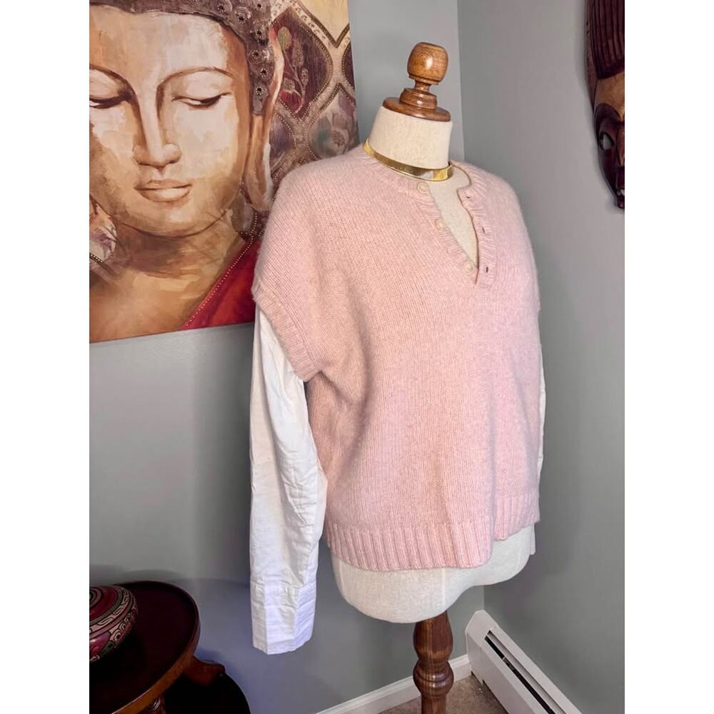 Naadam Cotton/Cashmere Blend Blush Mixed Media Henley Knit Sweater - Picture 7 of 10